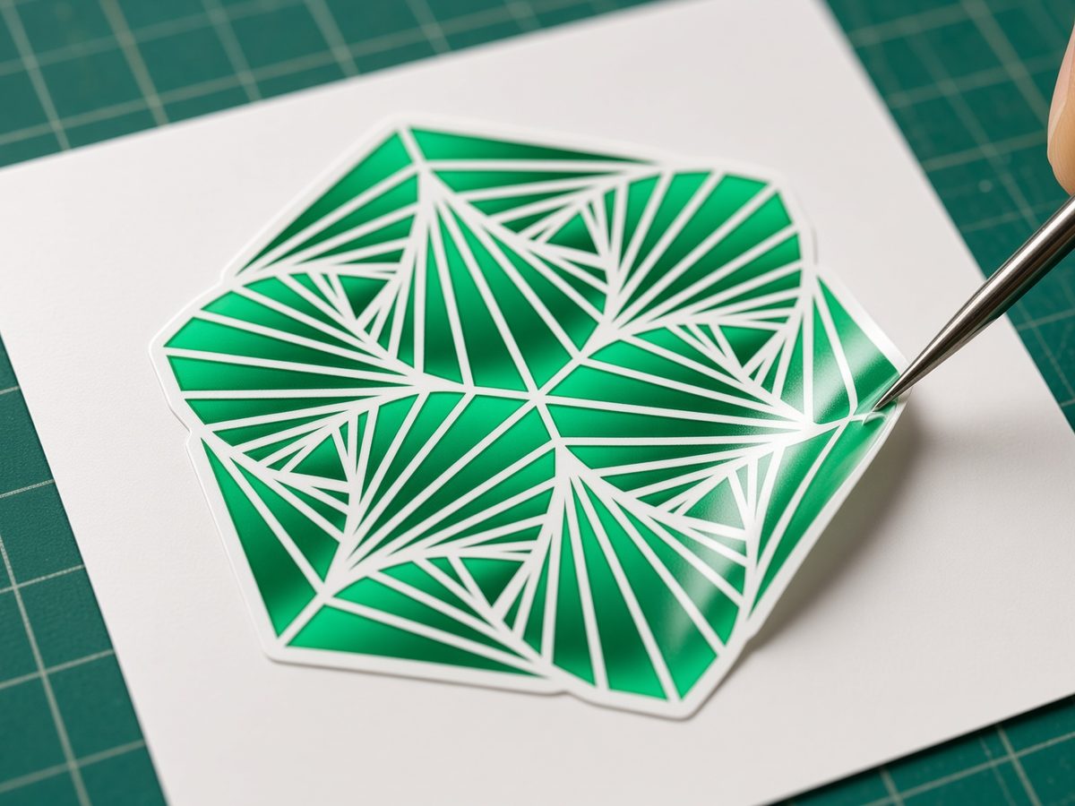 Emerald's gem logo as a vinyl sticker being peeled off the backing
