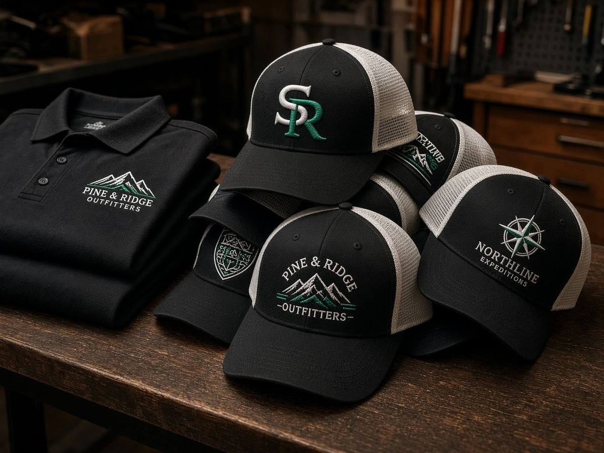 Embroidered polos and trucker hats